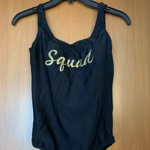 Bride squad one piece bathing suit. Never worn! Black with gold “squad” written.